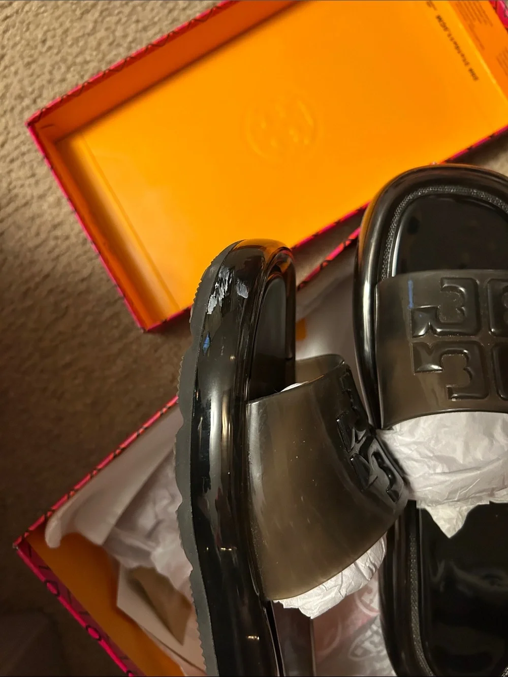 Tory Burch Black Gloss Logo Slide Sandals